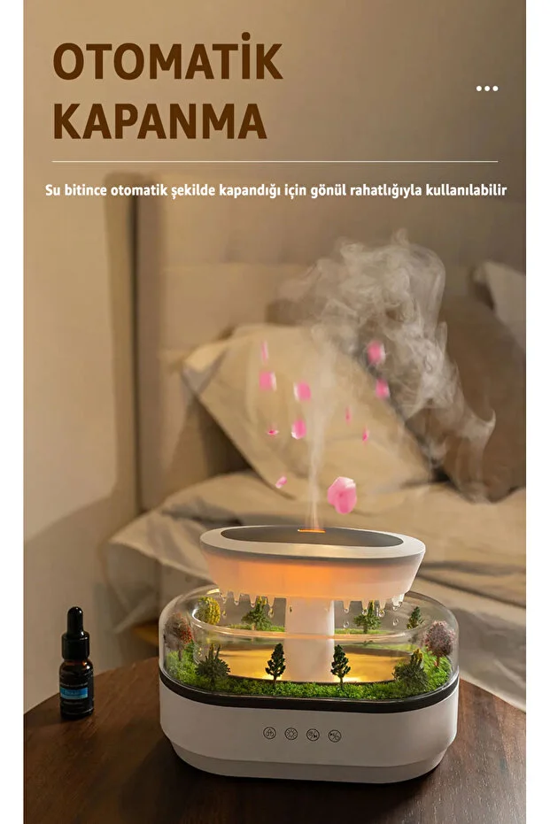 Yağmur Damlası Hava Nemlendirici - Aromaterapi Difüzör - 7 Renk RGB - Dinlendirici Sesler